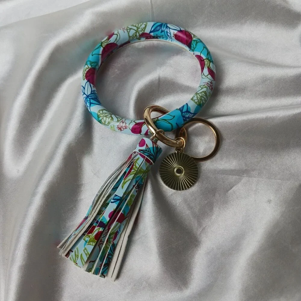 AQUA & BLUE BRACELET KEYCHAIN WITH TASSEL